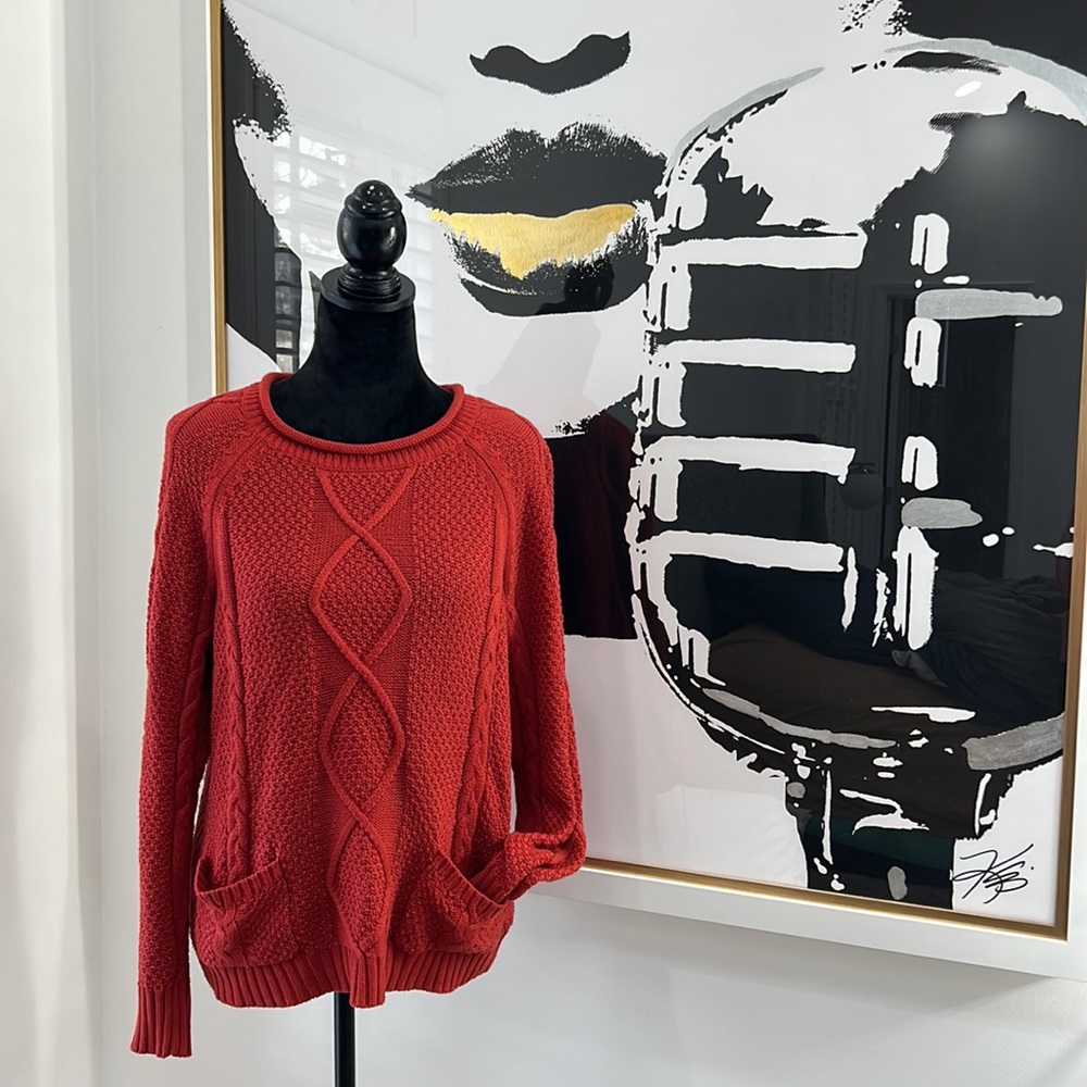 Forever 21 Burnt Orange Cable-Knit Sweater, Size L